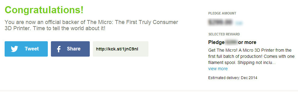 Micro 3D auf Kicktstarter kaufen Screenshot: Micro 3D auf Kickstarter gekauft