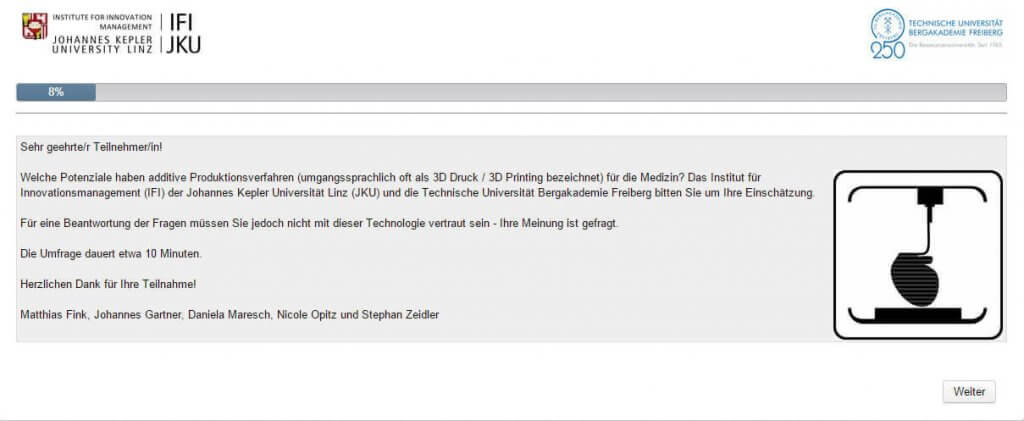 Screenshot Umfrage "3D-Druck in der Medizin"