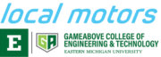 Local Motors und GameAbove College of Engineering and Technology Eastern Michigan Logos