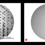 Querschnitt eines gedruckten PEEK-Produkts, der die gedruckten Stränge zeigt, die aus der Ebene kommen