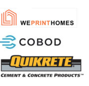 We Print Homes, COBOD und QUIKRETE Logos