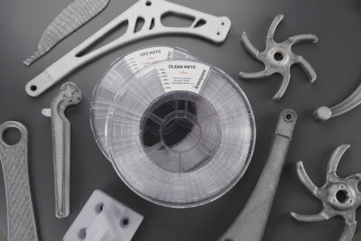 3D-Druck-Objekte und Material Clear und CFC PETG