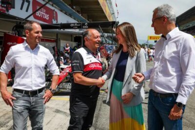 Christoph Hansen (COO Sauber Technologies), Frédéric Vasseur (Team Principal Alfa Romeo F1 Team Orlen), Dr.-Ing. Tina Schlingmann (Head of Sales EMEA, EOS), Markus Glasser (SVP EMEA, EOS