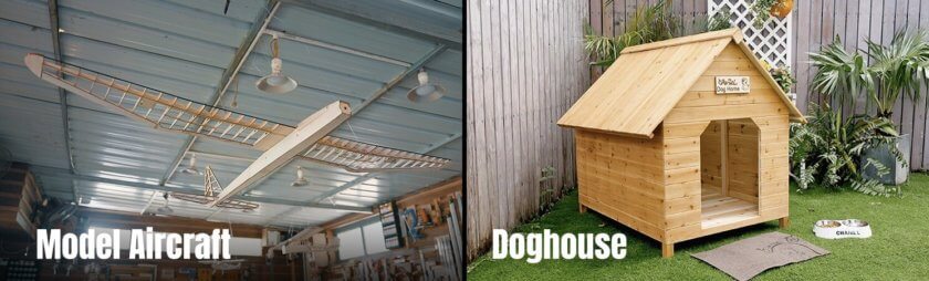 Laserschnitt-Beispiele Hundehütte und Holzflugzeug