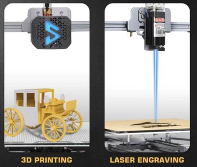 Gravur und 3D-Druck nebeneinander dargestellt