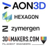 AON3D, Hexagon, Zymergen und 3D4Makers Logos