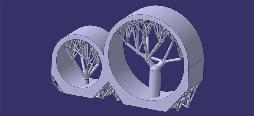 Baumförmige Stützstruktur in 3D-Modell