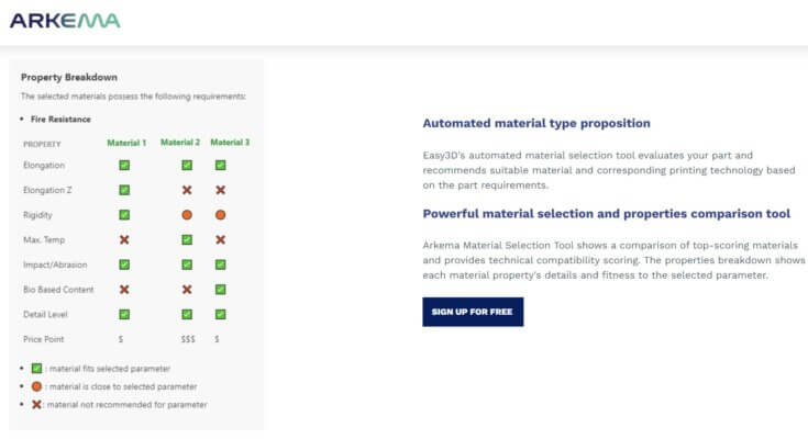 Screenshot mit Materialauswahlbeispiel