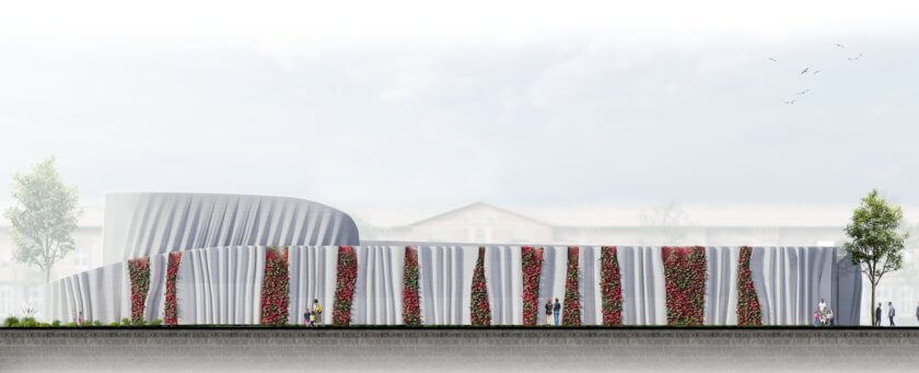 3D-gedrucktes Haus Visualisierung von der Seite
