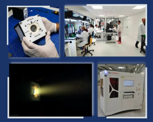 NPT30-12 von ThrustMe, Labor, Licht scheint durch NPT-30-12 und 3D-Drucker von 3DCERAM