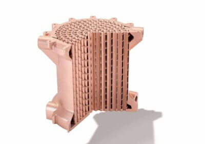 3D-gedrucktes Kupferbauteil von FKM Detailansicht eines 3D-gedruckten Kupferteils von FKM