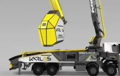 Putzmeister stellt mit KARLO mobilen 3D-Drucker für das Bauwesen vor Putzmeister KARLOS 3D-Drucker beim Drucken einer Betonwand