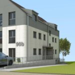 Architektenvisualisierung des 3D-gedruckten Mehrfamilienhauses in Lünen, ein Projekt von PERI 3D Construction und COBOD International