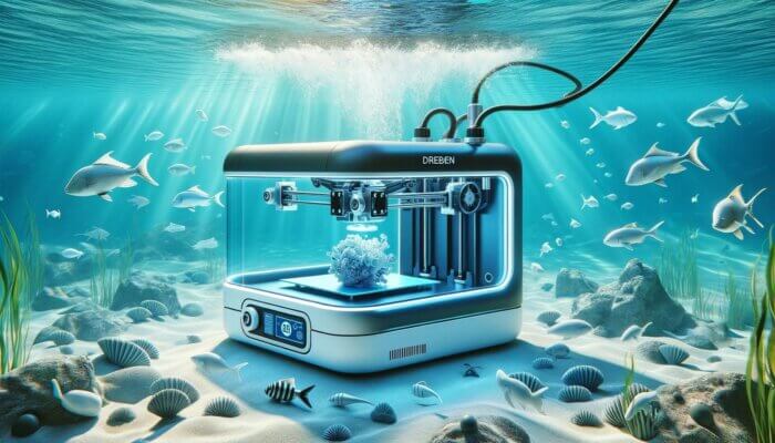 Konzeptdarstellung eines 3D-Druckers im Meeresumfeld, illustriert neue Einsatzmöglichkeiten im Bereich 3D-Druck