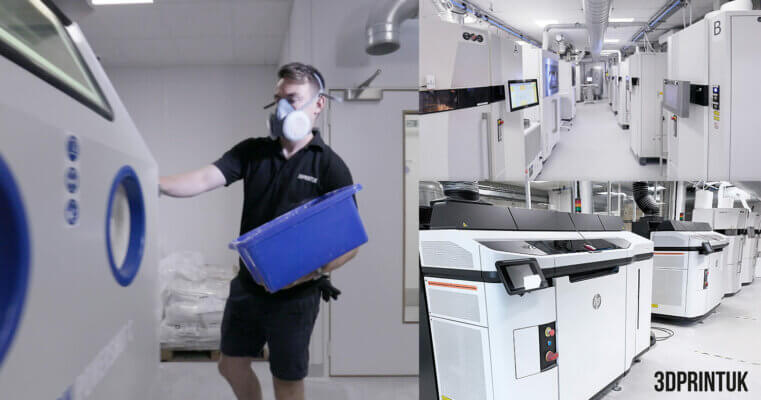 Arbeiter in einer 3D-Drucker-Fabrik, die auf feuerresistente Baumaterialien spezialisiert ist 3D-Drucktechniker bereitet Materialien für den Bau feuerresistenter Strukturen vor