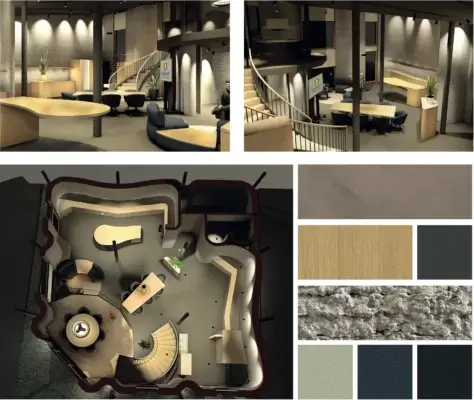 Innenansicht des ersten 3D-gedruckten Showrooms in der Schweiz, gedruckt von Holcim und unterstützt von PERI