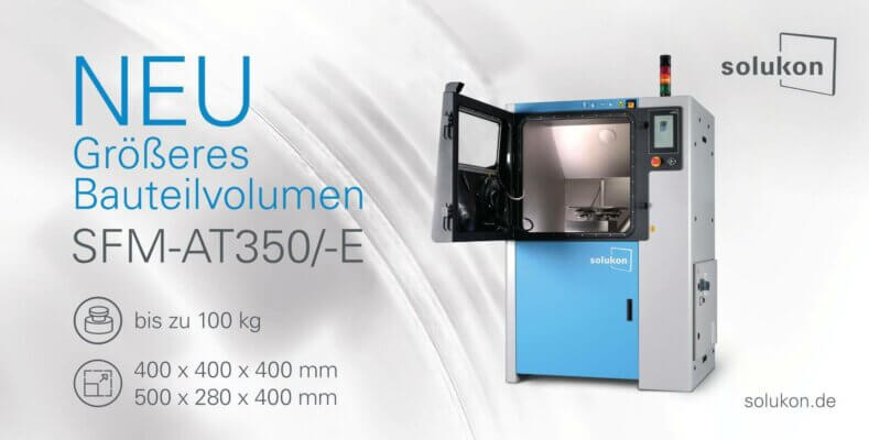 Solukon SFM-AT350 Entpulverungssystem für größere und schwerere 3D-Druck-Bauteile Solukon SFM-AT350 Entpulverungssystem mit erweitertem Bauteilvolumen bis zu 100 kg