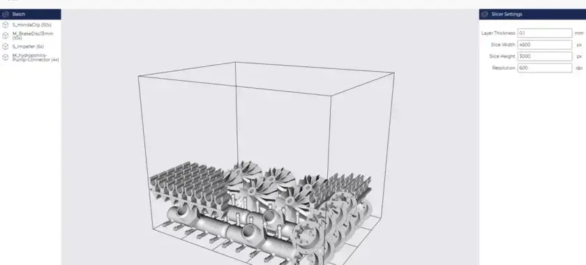 3D-Druckteile in der AMIS Pro Slicing-Software Beta-Version visualisiert