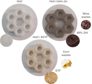 PBAT-basierte Verbundwerkstoffe aus Agro-Abfallfüllern via SLS hergestellt PBAT-basierte Verbundwerkstoffe, hergestellt mit Agro-Abfallfüllern durch selektives Lasersintern