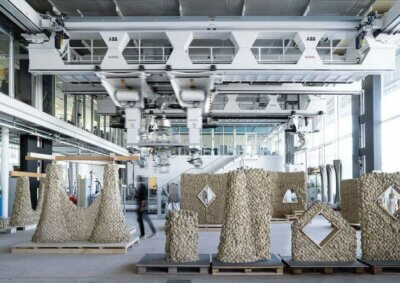 Robotergestütztes 3D-Drucksystem der ETH Zürich zur Herstellung nachhaltiger Baustrukturen Robotisches 3D-Drucksystem für nachhaltige Baustrukturen mit erdbasierten Materialien an der ETH Zürich