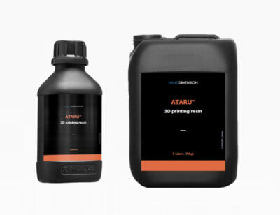 Ataru 3D-Druck-Harz in zwei Verpackungsgrößen, entwickelt von Nano Dimension für hochleistungsfähige industrielle Anwendungen