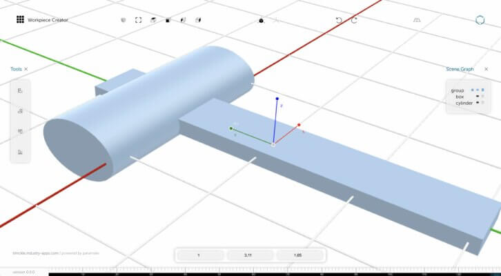 Workpiece Creator App der Additive App Suite: Intuitive 3D-Modell-Erstellung für Werkstücke und Werkzeuge Screenshot der Workpiece Creator App aus der Additive App Suite von trinckle, gezeigt wird ein 3D-Modell, das mit einem Drag-and-Drop-Tool erstellt wurde.