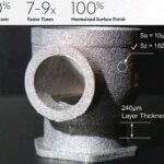 Metallbauteil aus dem 3D-Druck mit 240 µm Schichtdicke, optimierter Oberfläche (Sa = 10 µm, Sz = 182 µm) und 80 % geringeren Kosten.