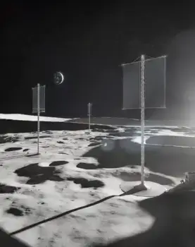 3D-gedruckte Solartürme auf dem Mond von Foster + Partners mit Blick auf die Erde Solartürme aus dem 3D-Drucker auf der Mondoberfläche, entwickelt von Foster + Partners
