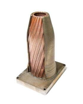 Metallbauteil aus dem Meltio 3D-Drucker mit mehrschichtigem Aufbau Metallischer Demonstrator einer Brennkammer, gefertigt mit dem Meltio Metall-3D-Druckverfahren