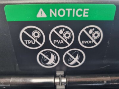 Creality Hi Combo CFS Warnhinweise Filamenttypen